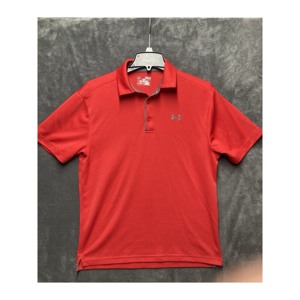 Under Armour Heatgear Polo Golf Shirt Men's Sz M Red Loose Preppy Country Club